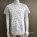 Men's stand-up collar short sleeve print shirt